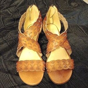 Leather Tan Wedge Sandals